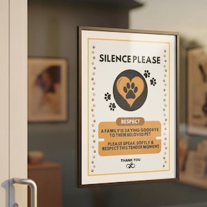 Haustier Euthanasie Schild - Veterinärpraxis Beschilderung zum Abschied nehmen | TierKrankenhaus Quiet Repekt Schild | Erinnerungs-Wandkunst für Tierhalterpraxen
