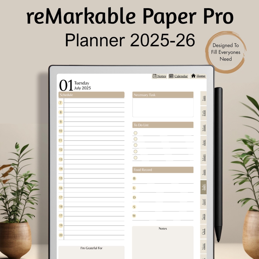 Daily Planner for Remarkable Paper Pro Move Tablets, Eink Templates ...