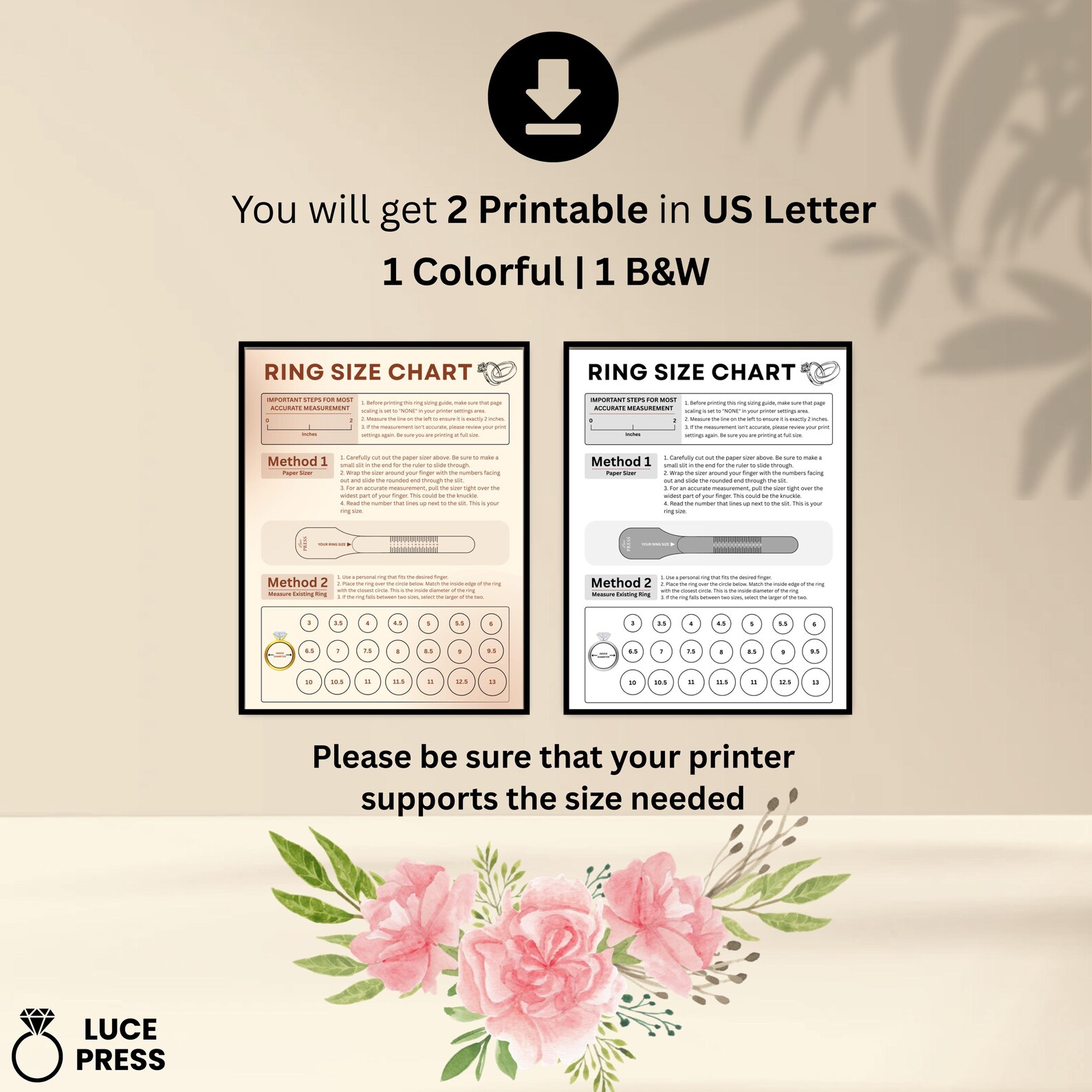 Printable Ring Size Chart: International Ring Sizer (digital Download ...