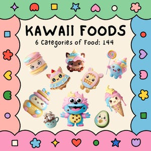Disegni carini stampabili di cibi kawaii, disegno di cibo kawaii, clipart kawaii, clipart rosa Stitch