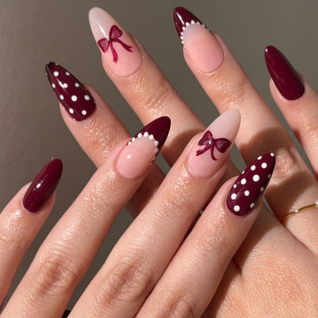 homecoming nails for burgundy dress Burgundy Chrome Coffin Nails With Glitter Accents
