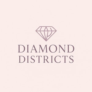 May include: A logo featuring a stylized diamond outline icon positioned above the text DIAMOND DISTRICTS in a serif font. The entire graphic is rendered in a muted mauve color against a solid, pale pink background, creating a clean visual.