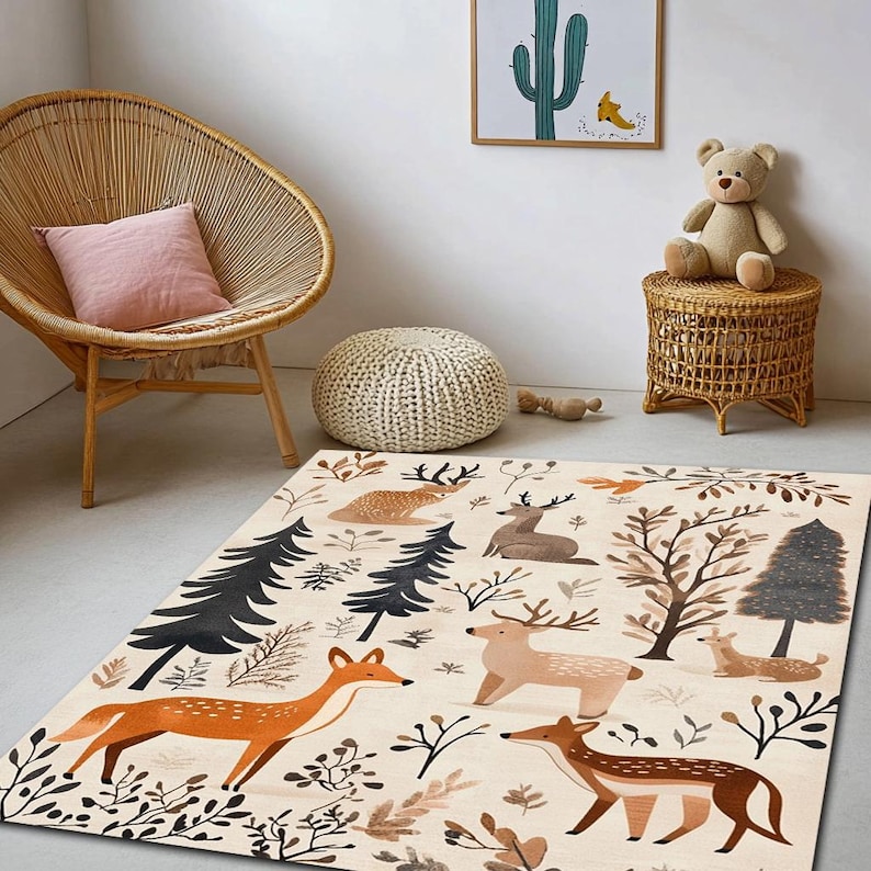 Forest Animals Nursery Rug: Soft Washable Kids Play Area - Etsy