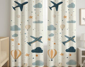 Airplane Nursery Curtains: Cotton-Blend Velvet, Boys Room Decor