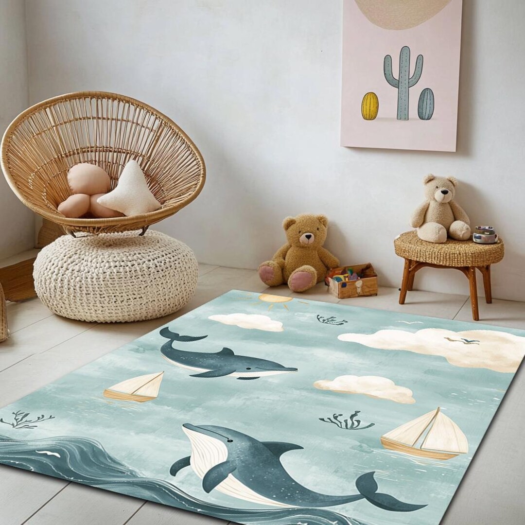 Sea Rug Animal Watercolor Ocean Animals Nursery Rug: Washable Kids Play Rug - Etsy
