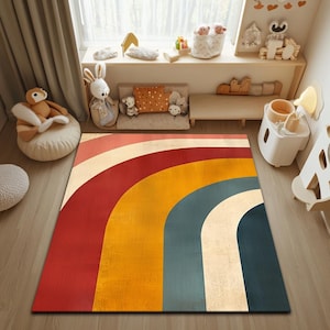 Skandinavischer Teppich|Kinderzimmer Teppich|Regenbogen Gemusterter Teppich|Neutraler Teppich|Regenbogen Gemusterter Teppich|Kinderzimmer Teppich|Babyzimmer Geschenk