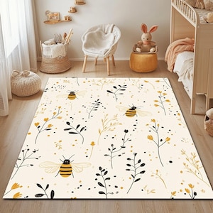 Bienen und Blumen Kinderzimmer Dekor - Floraler Teppich für Babys Zimmer - Honig-Bienen-Teppich für Kinder