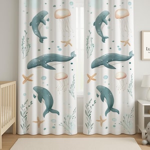 Watercolor Ocean Animals Baby Boy Room Curtain Nursery Curtains Window Curtains