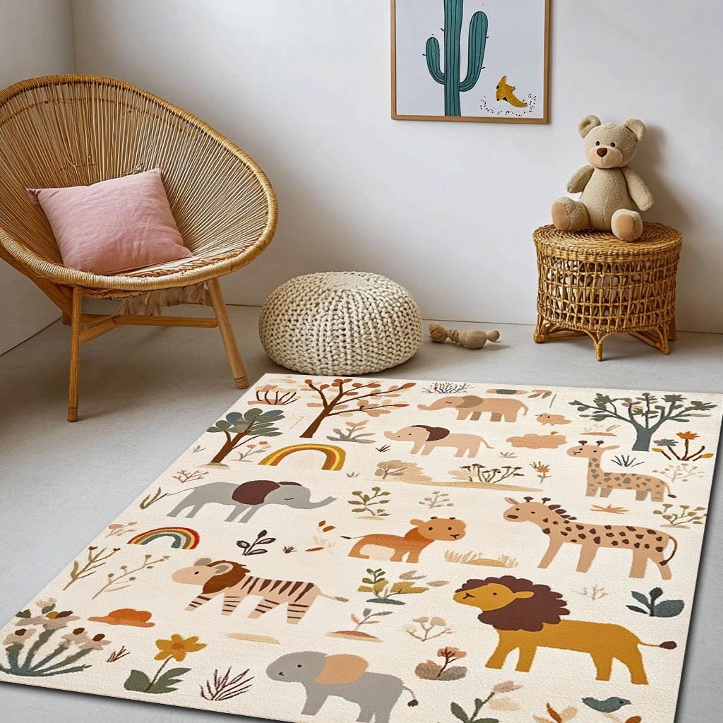 Jungle Animals Activity Rug: Safari Nursery, Boho Kids Decor - Etsy