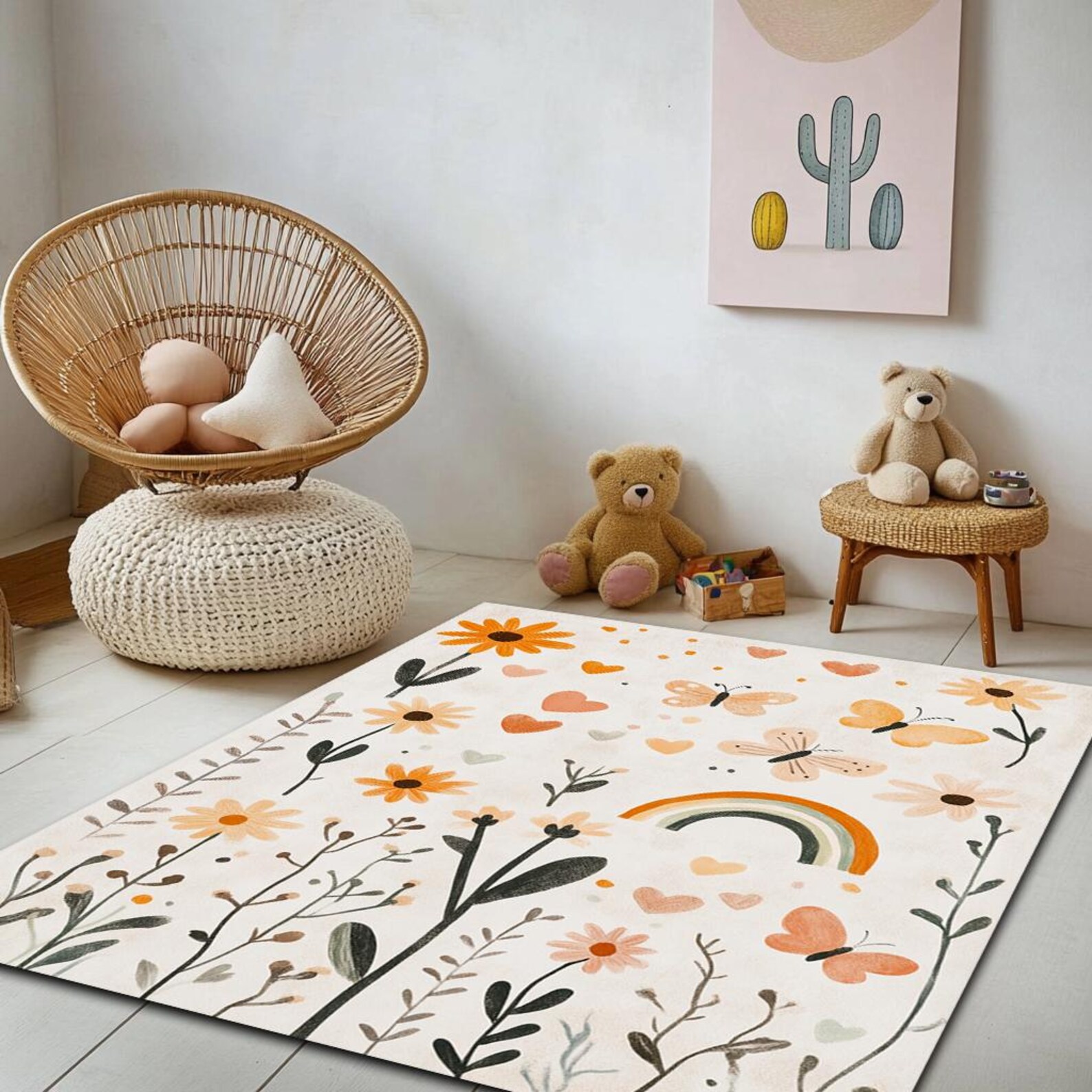 Whimsical Rainbow Nature Inspired Kids Area Rug, Ultra Soft Washable ...