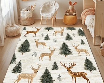 Deer Rug: Soft Woodland Nursery Decor, Nature Inspired
