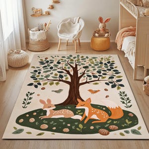 Woodland Animals Nursery Rug: Washable, Non-Slip Kids Play Area