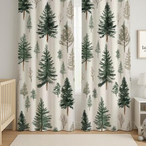 Watercolor Pine Tree Nursery Curtains: Baby Boy Room Decor