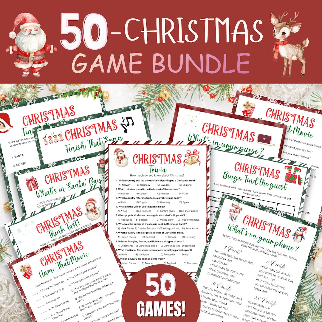 50 Christmas Party Games for Adults, Christmas Games Bundle, Printable
