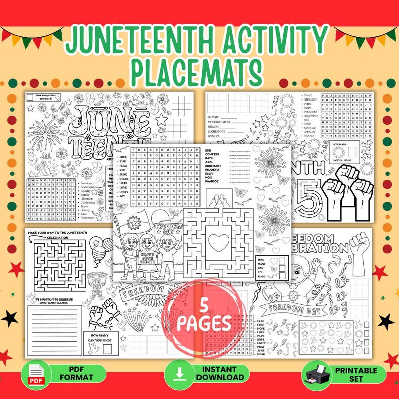 Juneteenth Activity Placemats | Juneteenth Coloring Pages & Puzzles for ...