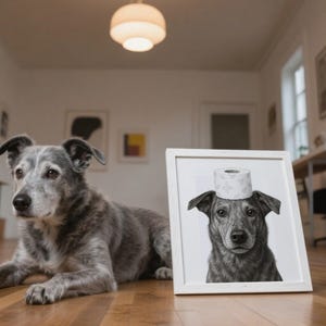 Dog in Toilet, Dog Reading Newspaper Personalized Pet Portrait Gift, Funny Bathroom Art, Dog Wall Art, Pet in Bathtub, Personalized pet gift