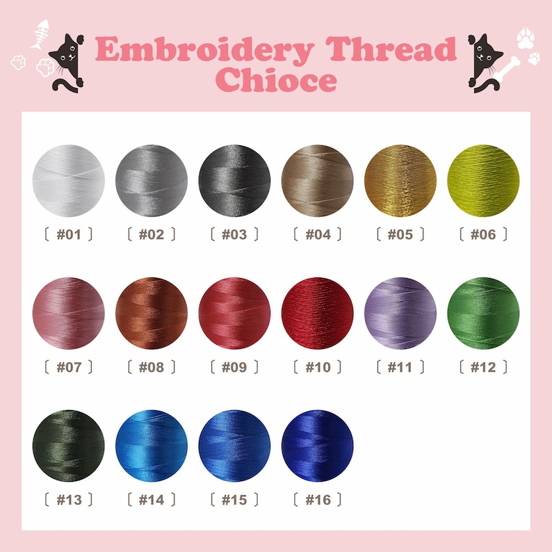 May include: A selection of embroidery thread in various colors, including white, gray, black, brown, gold, and green. The image also shows shades of pink, red, purple, and blue. The text "Embroidery Thread Chioce" is displayed at the top.