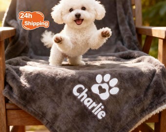 Custom Name Pet Blanket,Personlized Name Blanket For Pet,Embroidered Dog Bed Blanket,Warm Plush Dog Blanket,Pet Lover Gift,Christmas Gifts