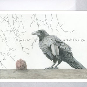 Raven Art Card ~"Little Bent Wing" ~ diseño de la naturaleza del arte de las aves