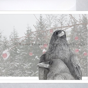 Raven Art Card ~&quot;Winter Ravens&quot; - diseño de la naturaleza del arte de las aves