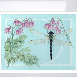 Bleeding Heart Botanical ~ Enkele notitiekaart uit set van vier. Wilde bloemen en libellen