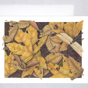 Things with Wings ~ Maple Leaves and helicopter samara seeds  ~ Dragonfly art blank note card