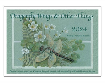 2024 "Dragonfly Wings & Other Things" ~ Original botanical-style works of dragonflies, flora, ammonites, moths and a Pacific tree frog.