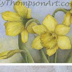 Jonquilles ~ Splendeur printanière - carte de correspondance artistique, fleurs printanières dorées, aquarelle, jonquille détaillée de fleurs sauvages