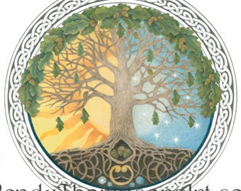 Celtic Tree of Life Art Card – Oak Tree, Sun and Moon