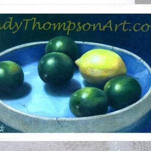 Lemon Lime - Gedurfde en mooie kleuren - blanco notitiekaart, stilleven met citrus, gewaagd groen geel en blauw