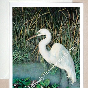 Silberreiher im natürlichen Lebensraum - Wasservogel Kunst auf schwarzer Karte