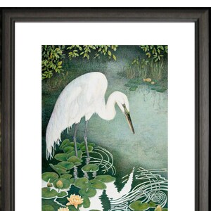 Great White Egret - Open edition print from original colored pencil drawing, detailed Nature art, wild life water bird, fantasy home decor