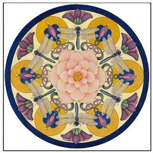 Lotus Mandala mit Libellen, Grußkarte - Originales Natur Design, Entomologie, Botanik, Biologie