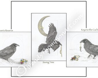 Raven Art Note Cards - Set of 6, Raven & Moon Designs