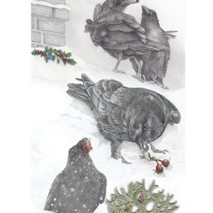 Holiday Ravens - CARTÕES DE NATAL - 6 cartões com envelopes, em branco por dentro, diversão de fantasia de corvid de Natal, tesouro de roseira brava de líquen de bagas de azevinho