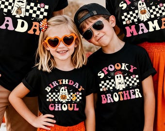 Custom Ghoul Birthday Shirt, Spooky Mom And Dad T-Shirt, Halloween Birthday Kids Tee, Ghost Birthday  Family Sweatshirt