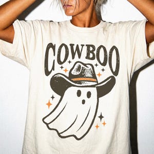 Western Ghost Comfort Colors® Shirt, Cowboy Halloween T-Shirt, Spooky Fall Shirt, Retro Halloween Cowboy Hat Ghost Tee