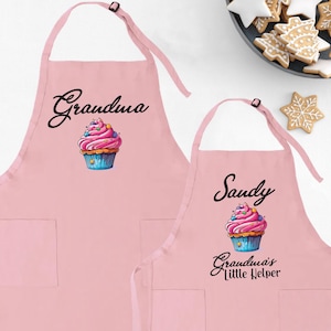 Custom Grandma and Grandchild Apron, Mom and Daughter Matching Aprons, Cupcake Apron Set, Custom Family Aprons, Personalized Kids Apron