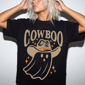 Western Ghost Comfort Colors® Shirt, Cowboy Halloween T-Shirt, Spooky Fall Shirt, Retro Halloween Cowboy Hat Ghost Tee
