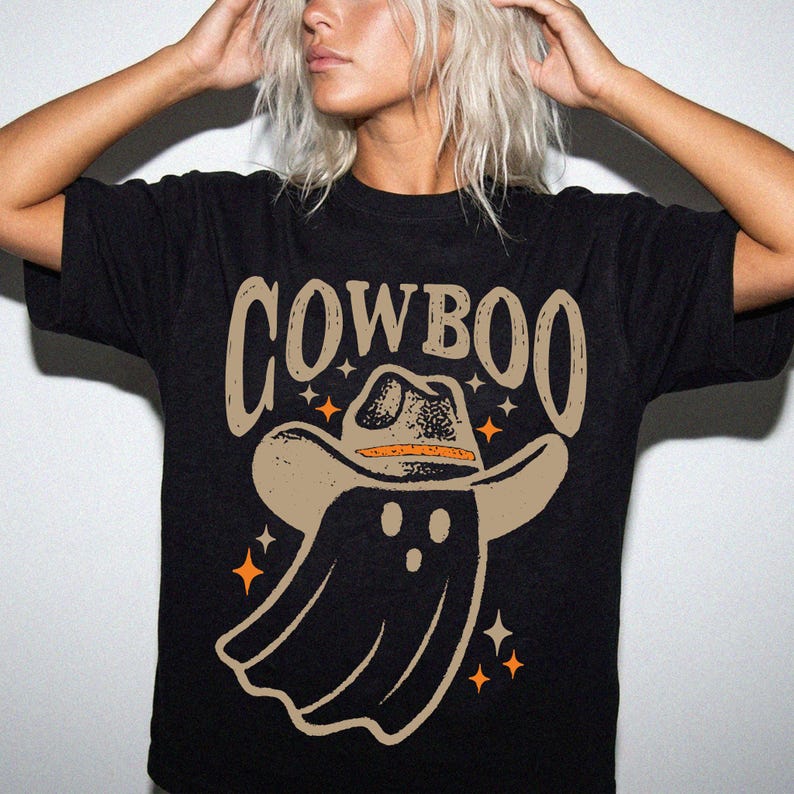 Western Ghost Comfort Colors® Shirt, Cowboy Halloween T-Shirt, Spooky Fall Shirt, Retro Halloween Cowboy Hat Ghost Tee