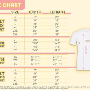 The image is a size chart for a T-shirt, providing measurements for different age groups and corresponding shirt sizes.