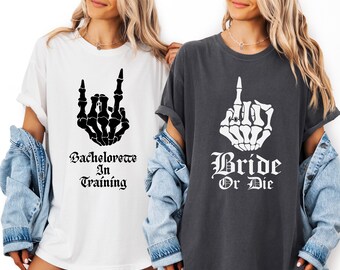 Koszulki Rock Bachelorette Comfort Colors®, koszulki Bride or Die Bach Trip, koszulki Bachelorette Weekend, koszulki Skeleton Bach, koszulki Gothic Bach