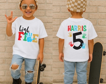 Custom 5th Birthday Boy Tee, High Five T-Shirt, 5 Years Old Birthday Party Gift, Boys Fifth Birthday Sweatshirt, Boy Birthday Tee