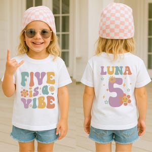 Five is a Vibe-tröja, femte födelsedagströja för flickor, personlig 5-årsdagströja för flickor, femårig födelsedagströja för flickor, 5-årsfödelsedagströja för flickor