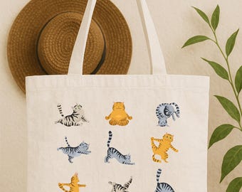 Yoga Cat Tote Bag, Cat Lover Gift Tote, Yoga Lover Tote Bag, Yoga Teacher Gift Tote