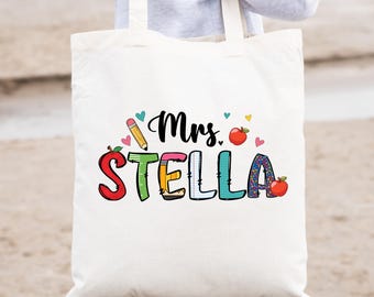 Personalized Teacher Tote Bag, Teacher Name Gift Tote, Teacher Appreciation Tote Bag, Back to School Gift