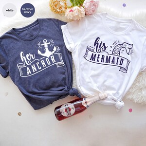 Camisetas para casais em cruzeiros, camisetas para lua de mel em cruzeiros, moletom com âncora e sereia, camisetas combinando para ele e para ela, camisetas para viagem de casal em cruzeiros
