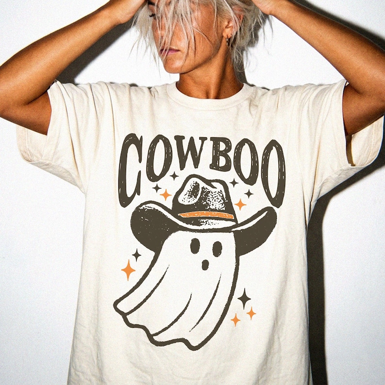 Western Ghost Comfort Colors® Shirt, Cowboy Halloween T-Shirt, Spooky Fall Shirt, Retro Halloween Cowboy Hat Ghost Tee