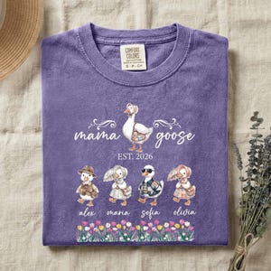 Comfort Colors® Mama Goose Shirt, Personalized Mom Tee with Kids Names, Funny Mother's Day Gift