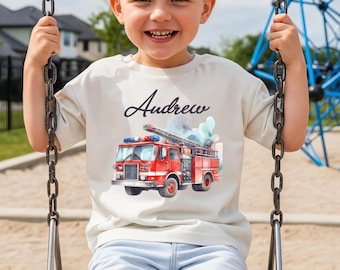 Feuerwehrauto Junge Shirt, Feuerwehrauto Kinder T-Shirt, Feuerwehrmann Kinder Reise T-Shirt, Feuerwehrauto Kleinkind Sweatshirt, Geburtstag Junge LKW T-Shirt